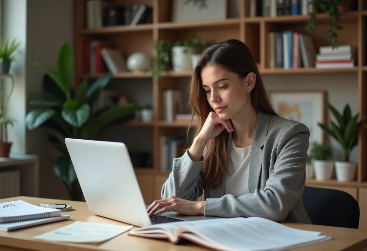 Jeune femme designer travaillant à son bureau à domicile