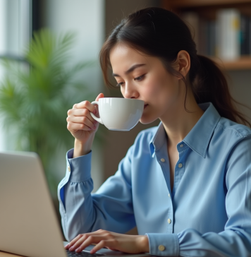 Jeune femme au bureau vérifiant son ordinateur portable