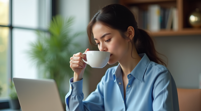 Meilleur moment pour envoyer un mail: augmente ta lecture! Jeune femme au bureau vérifiant son ordinateur portable