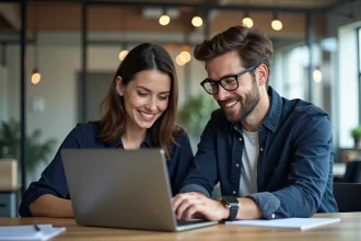 Deux jeunes professionnels collaborent au bureau