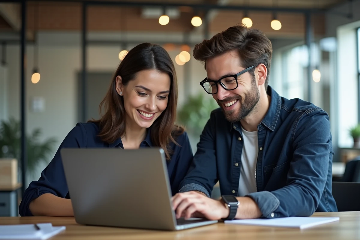 Deux jeunes professionnels collaborent au bureau