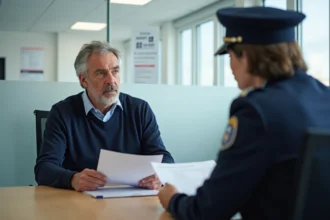 Un particulier discutant avec un agent du SGC Calais dans un bureau administratif