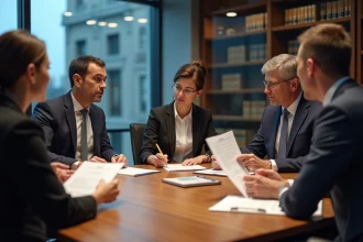 Groupe d'adultes en réunion d'affaires dans un bureau moderne