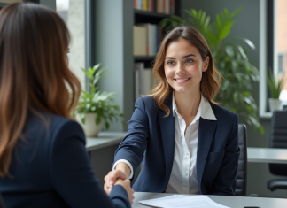 Réussir l’entretien d’embauche pour le poste d’assistant de section Jeune femme confiante lors d'un entretien d'embauche