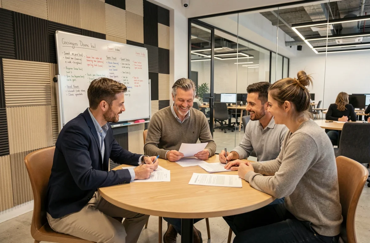 Groupe de professionnels en réunion dans un espace de coworking à Dreux