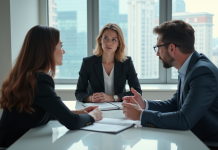 Communication BtoB : conseils efficaces pour vos échanges professionnels ! Trois professionnels en réunion dans un bureau moderne