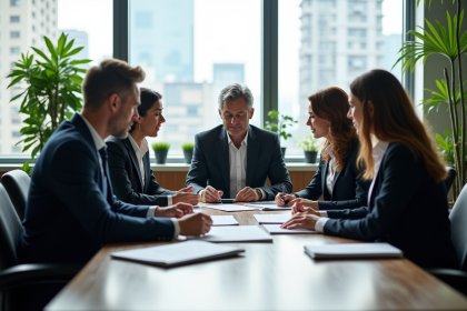 Groupe de professionnels en réunion d'affaires modernes