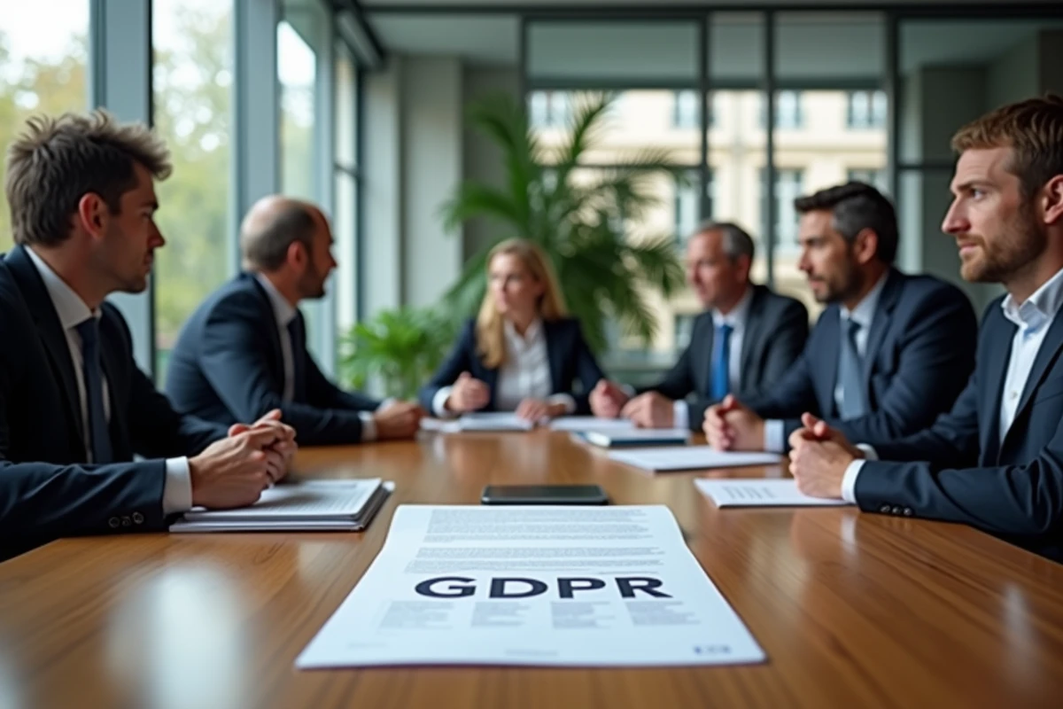 Groupe de professionnels en réunion autour d