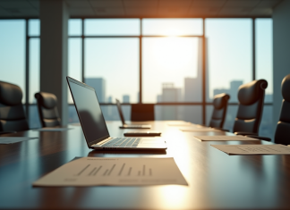 Liquidation d’entreprise : avantages et procédure en France Salle de réunion d'entreprise vide avec documents et ordinateur fermé